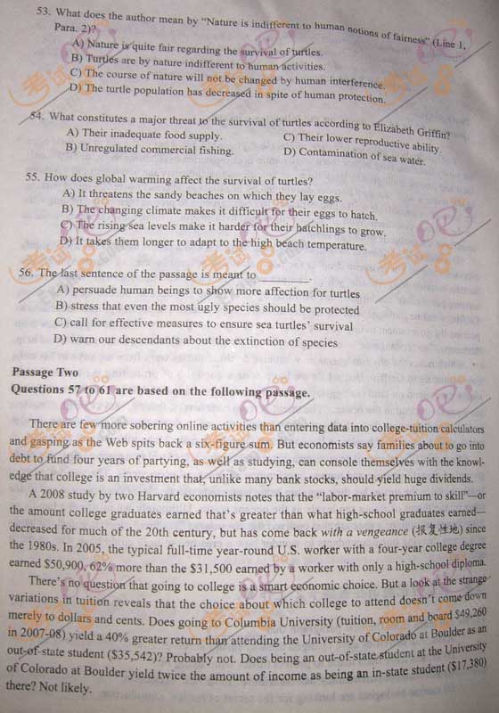 考试吧第一时间:2009年6月英语六级试题(A卷