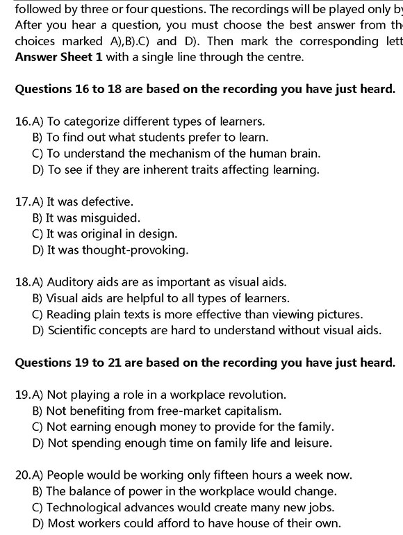 考试吧：2019年12月英语六级听力真题（卷一）