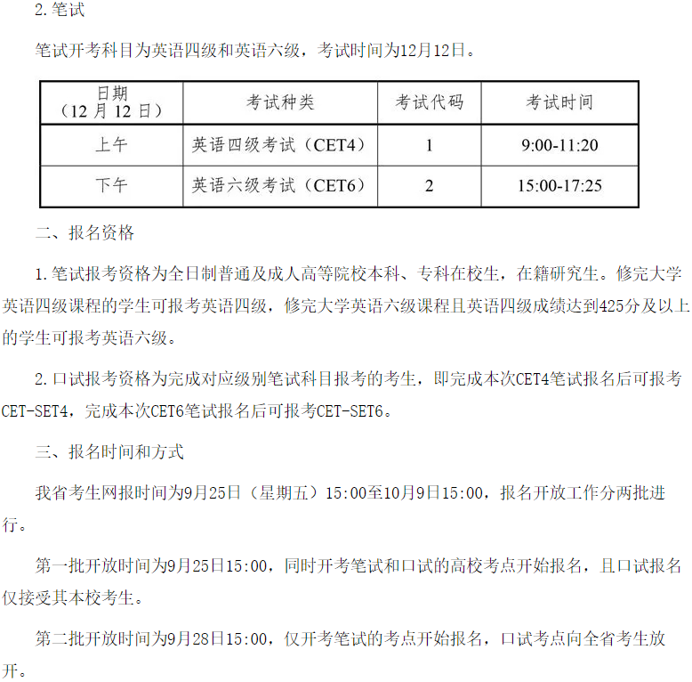 四川省2020下半年大学英语四六级报名公告
