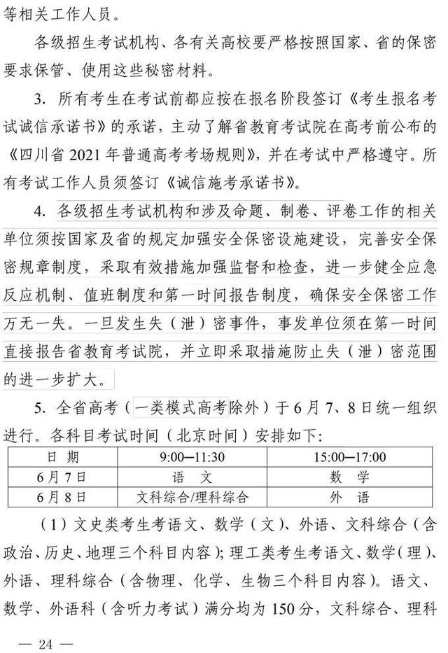 四川省2021年普通高校招生实施规定