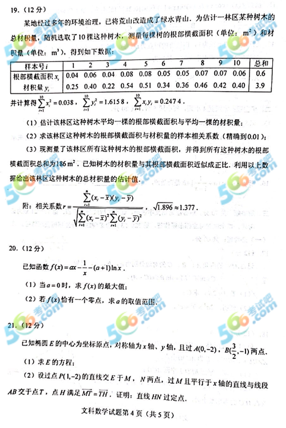 2022年江西高考文科數學真題已公布