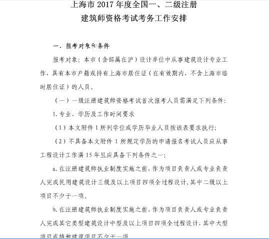 2017年上海一、二级注册建筑师考试考务工作