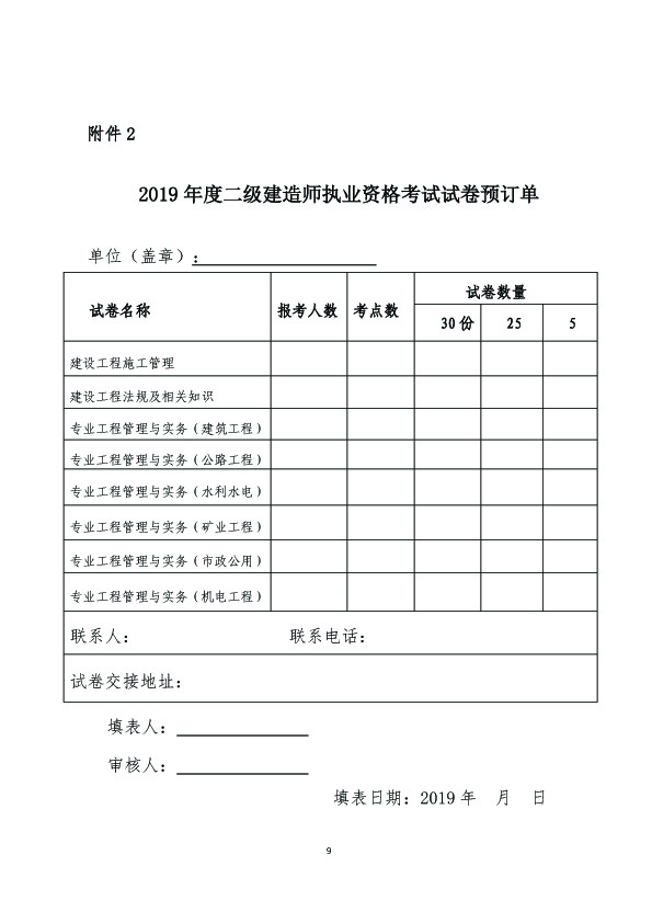 2019年浙江二级建造师执业资格考试考务工作通知