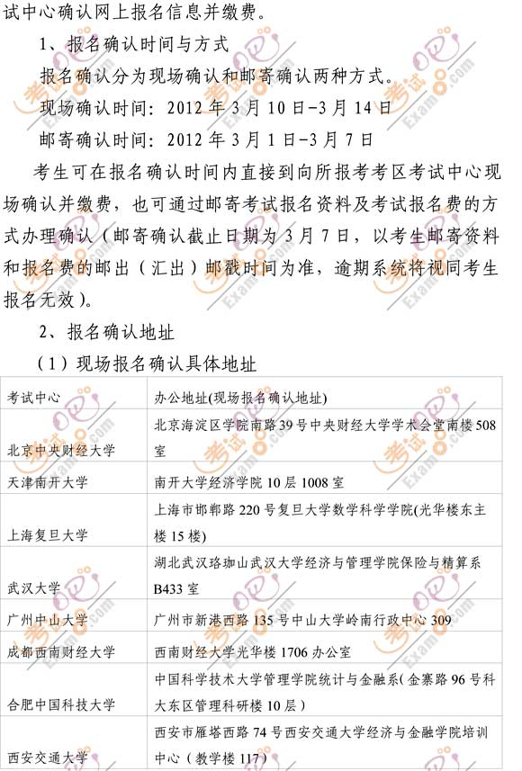 2012年中国精算师资格考试报名时间-精算师考试