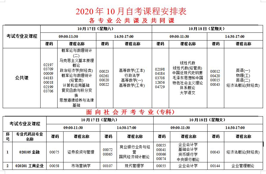 西藏2020年10月自考时间:10月17日-18日