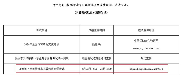天津市2024年上半年自学考试成绩查询时间公布