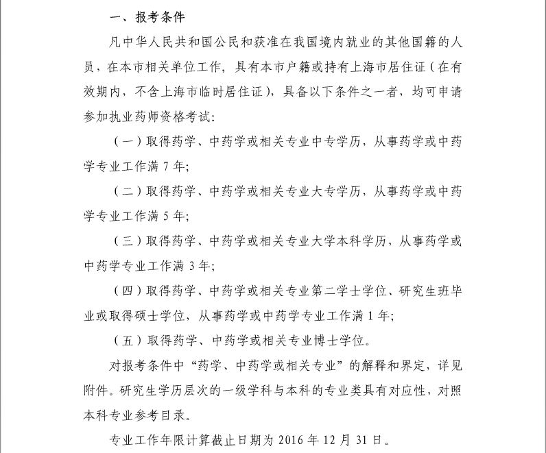 2016年上海执业药师考试报名条件已公布-执业