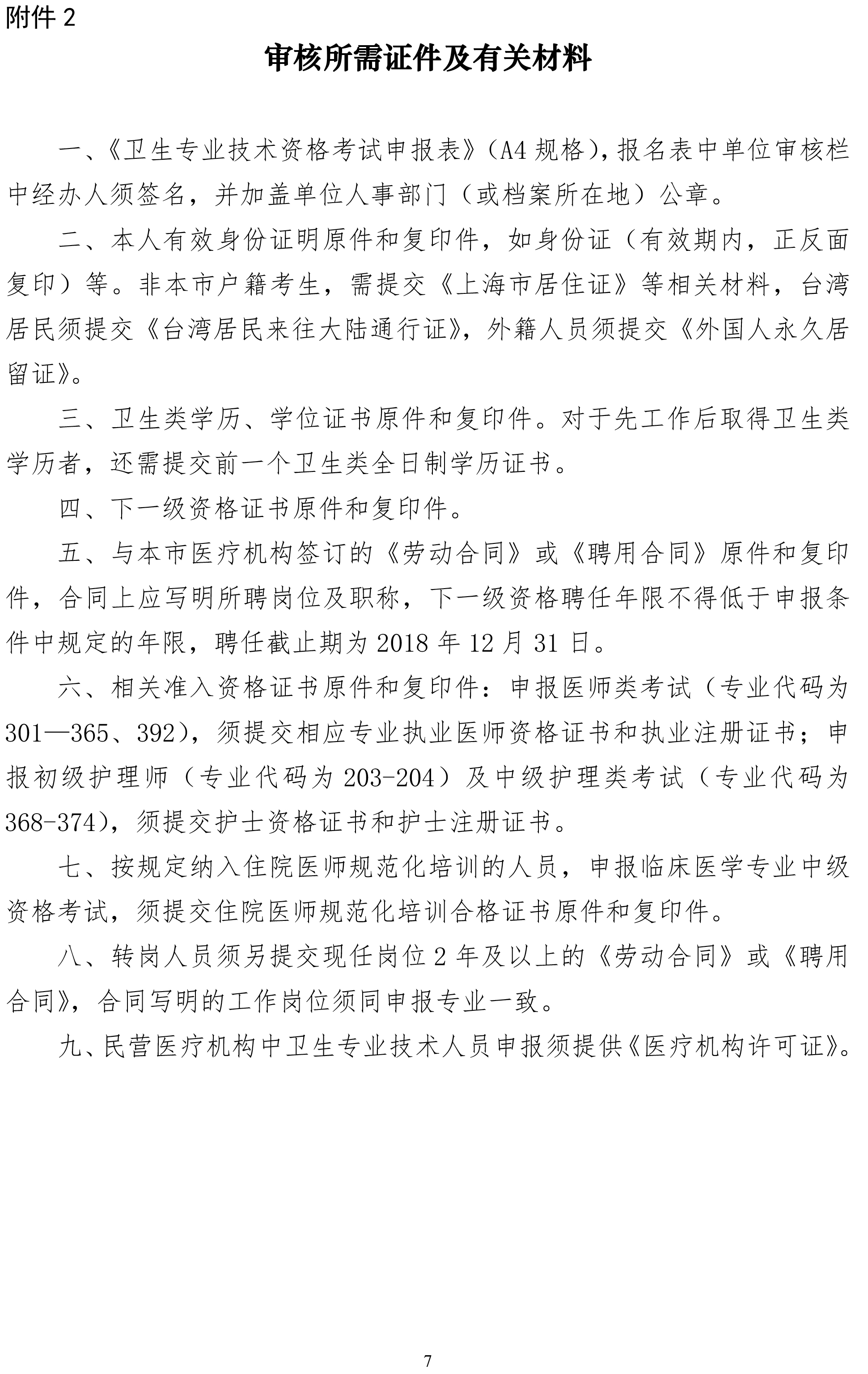 上海市2019年全国卫生专业技术资格考试通知