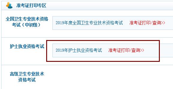 四川2019年护考准考证打印系统为中国卫生人才网