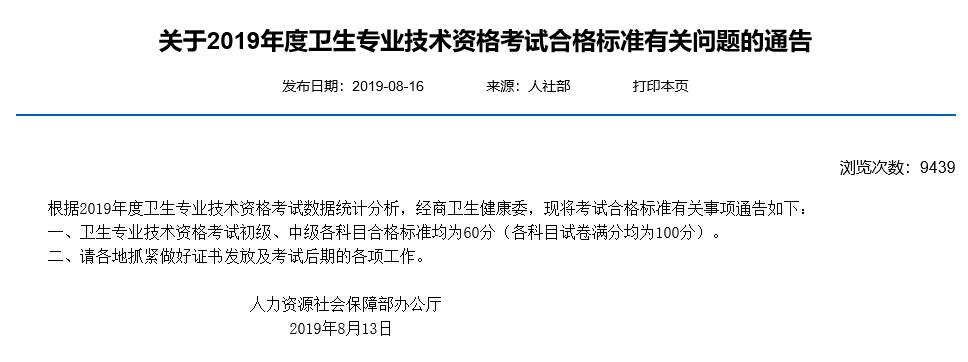 贵州2019年主管护师考试合格分数线已公布