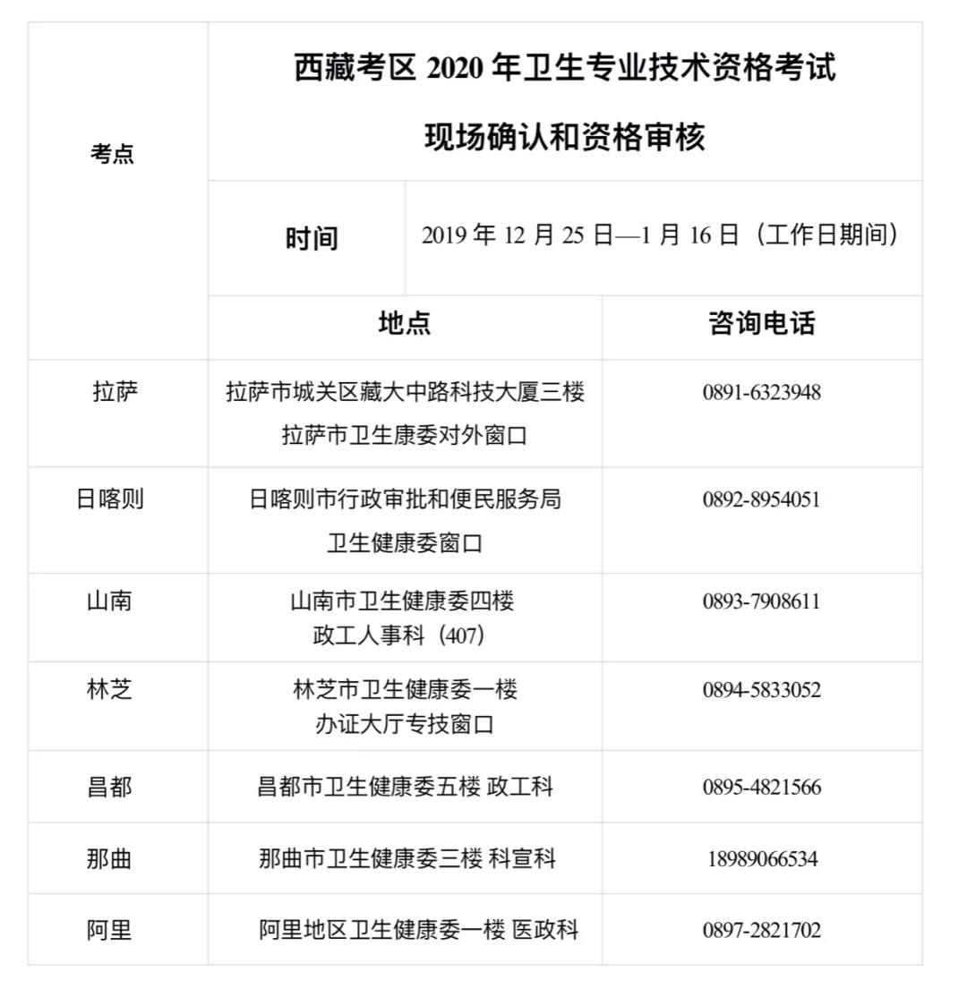 西藏2020年卫生专业技术资格考试报名通知