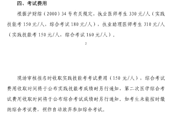 上海市2020年医师资格考试收费标准已公布