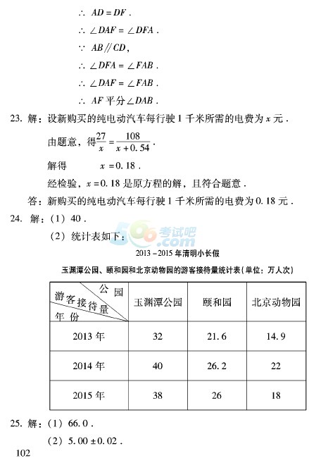 2016北京中考数学考试说明之参考样题答案