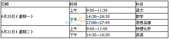 2016年湖北武汉中考时间安排（文化课）：6月20日-21日