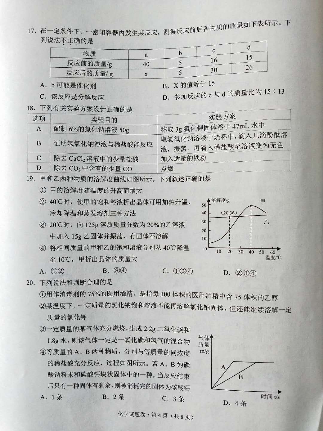 2019年云南中考《化学》真题及答案已公布
