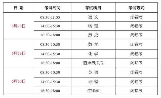 云南2020年中考时间:6月28日至-7月2日