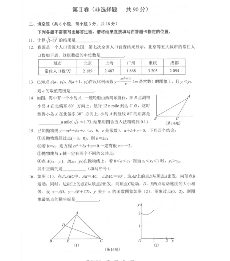 2021年湖北武汉中考《数学》真题及答案已公布