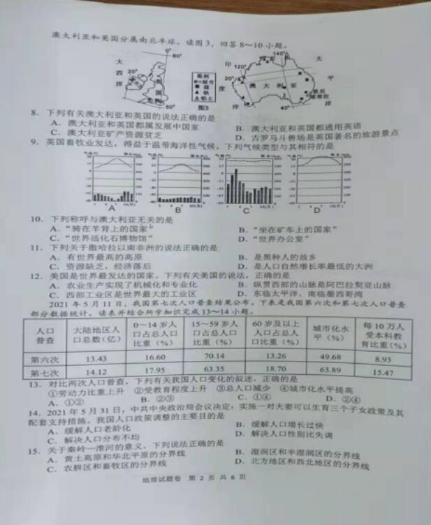 2021年湖南湘潭中考地理真题已公布