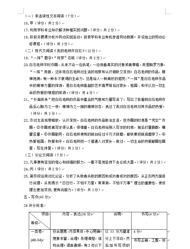 2022年北京中考语文真题及答案已公布