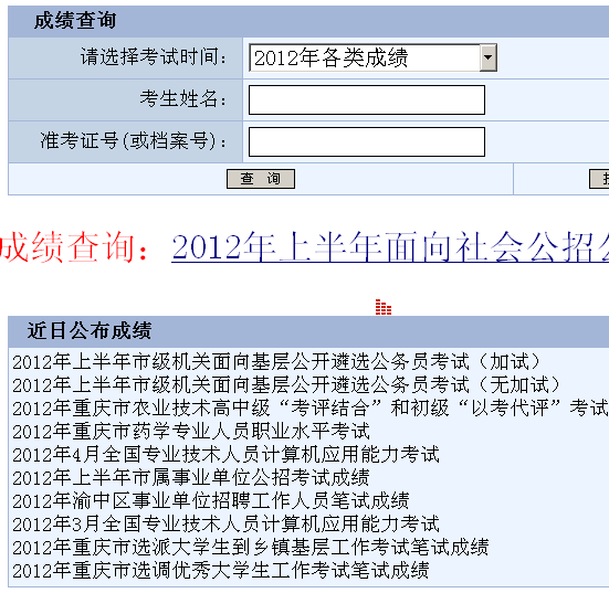 2012年上半年重庆遴选领导干部考试成绩查询