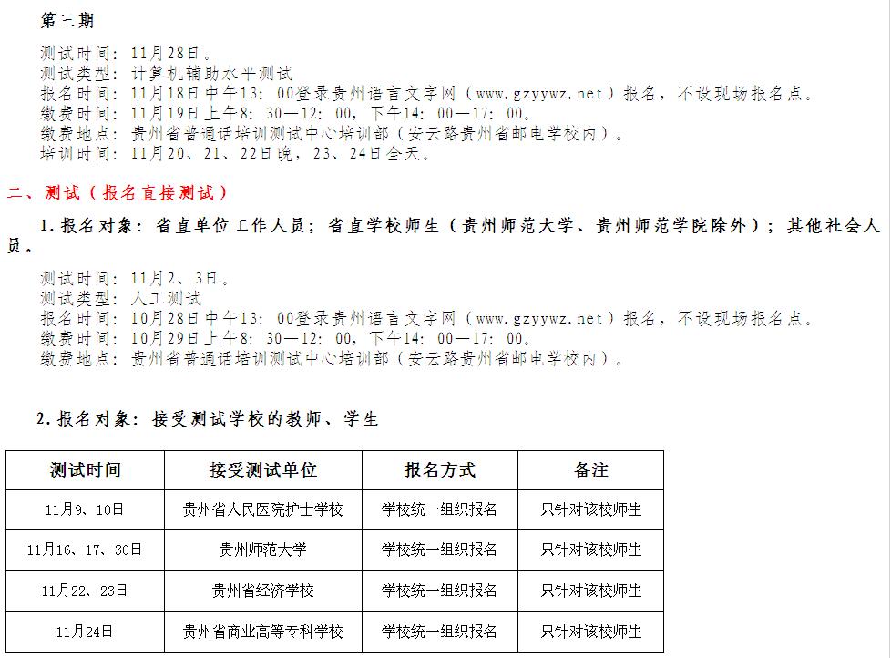 2013年贵州11月份普通话考试报名时间安排-普