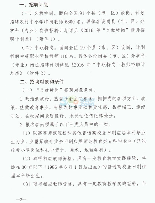 2016年广西特岗教师考试报名条件已公布-特岗教师