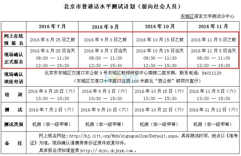 北京2016年7-12月普通话考试报名时间(机考)-
