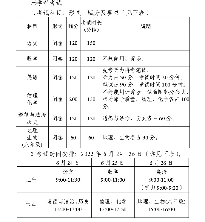 2022年广西桂林中考时间：6月24日-26日