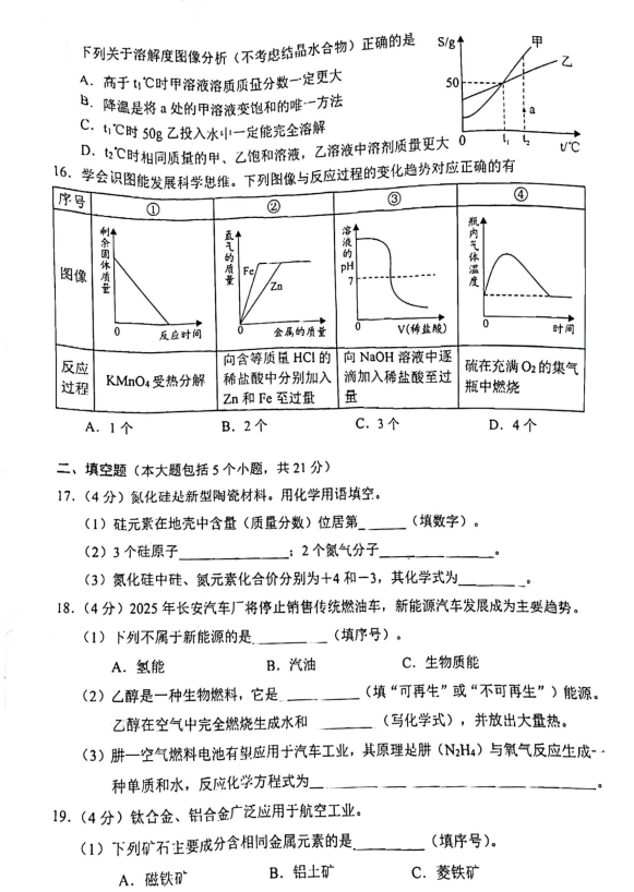 2022年重庆中考化学真题已公布(A卷)